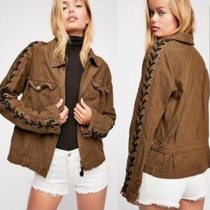 Free People Faye lace military olive jacket XS